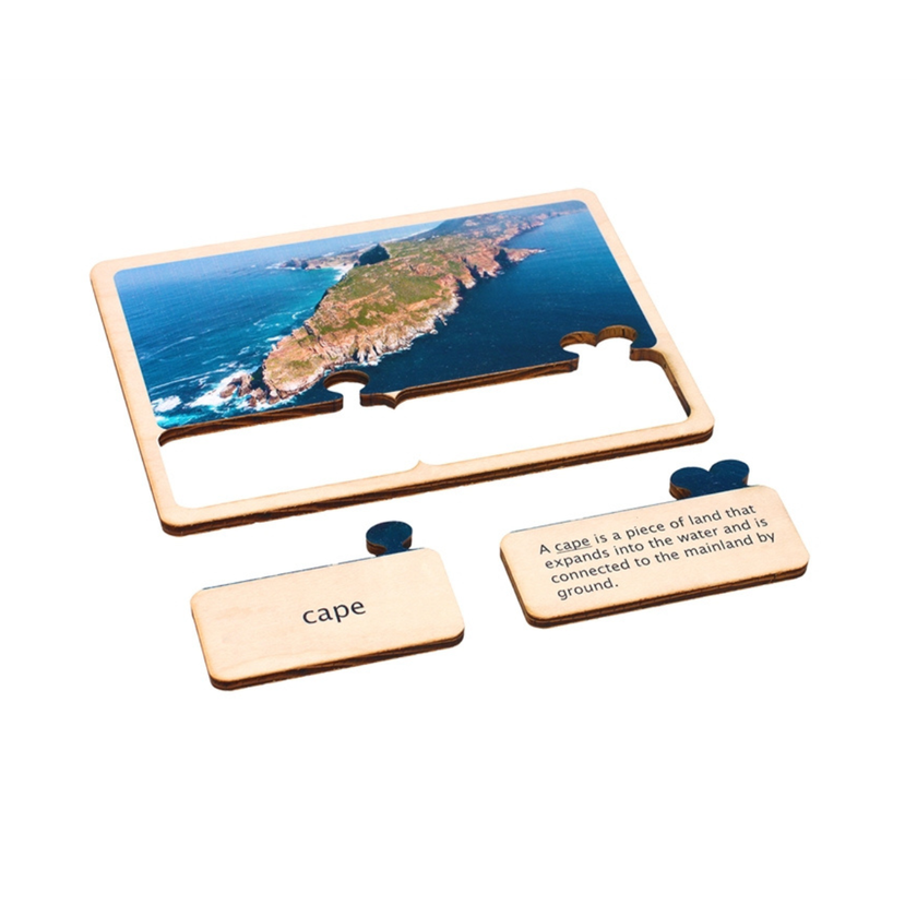 Geography Classified: Land and Water Forms Puzzle with Nomenclature Cards (Printed)