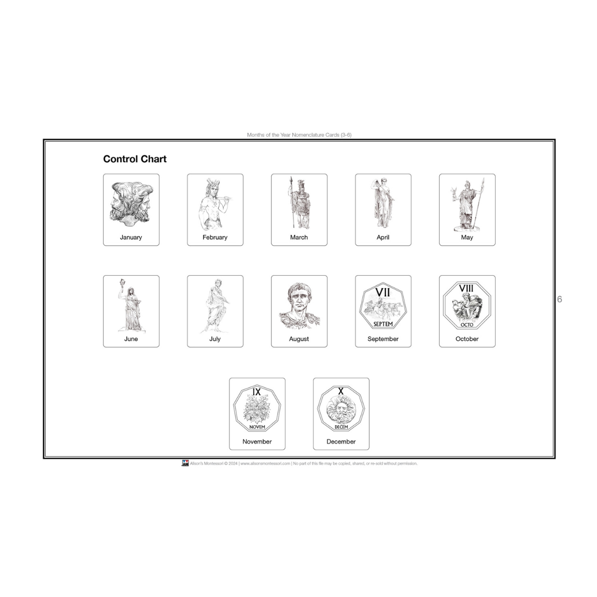 Months of the Year Nomenclature Cards (3-6) (Printed)