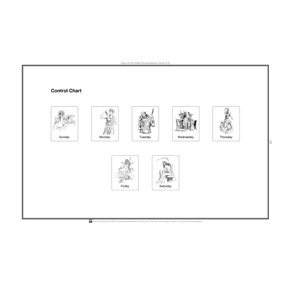 Days of the Week Nomenclature Cards (3-6) (Printed)
