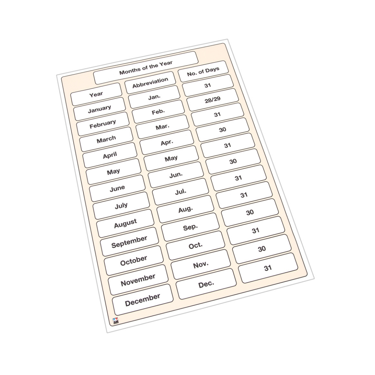 Months of the Year Cloth Chart and Tiles