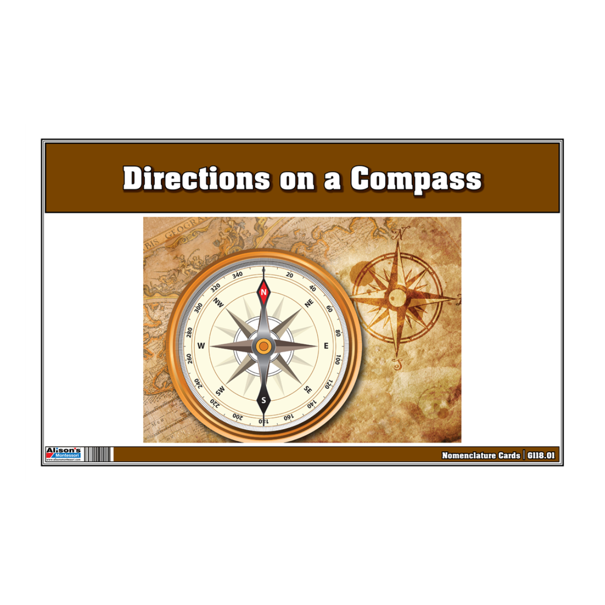 Directions on a Compass Puzzle with Nomenclature Cards (3-6)