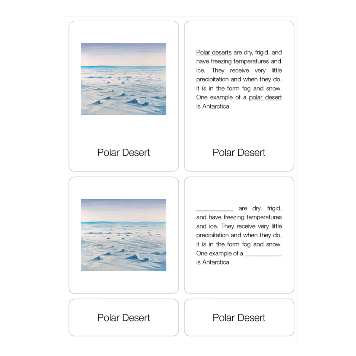 Types of Deserts Nomenclature Cards (6-9) (Printed)