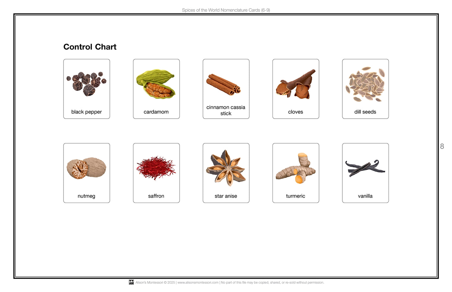 Spices of the World Nomenclature Cards (6-9) (Printed)