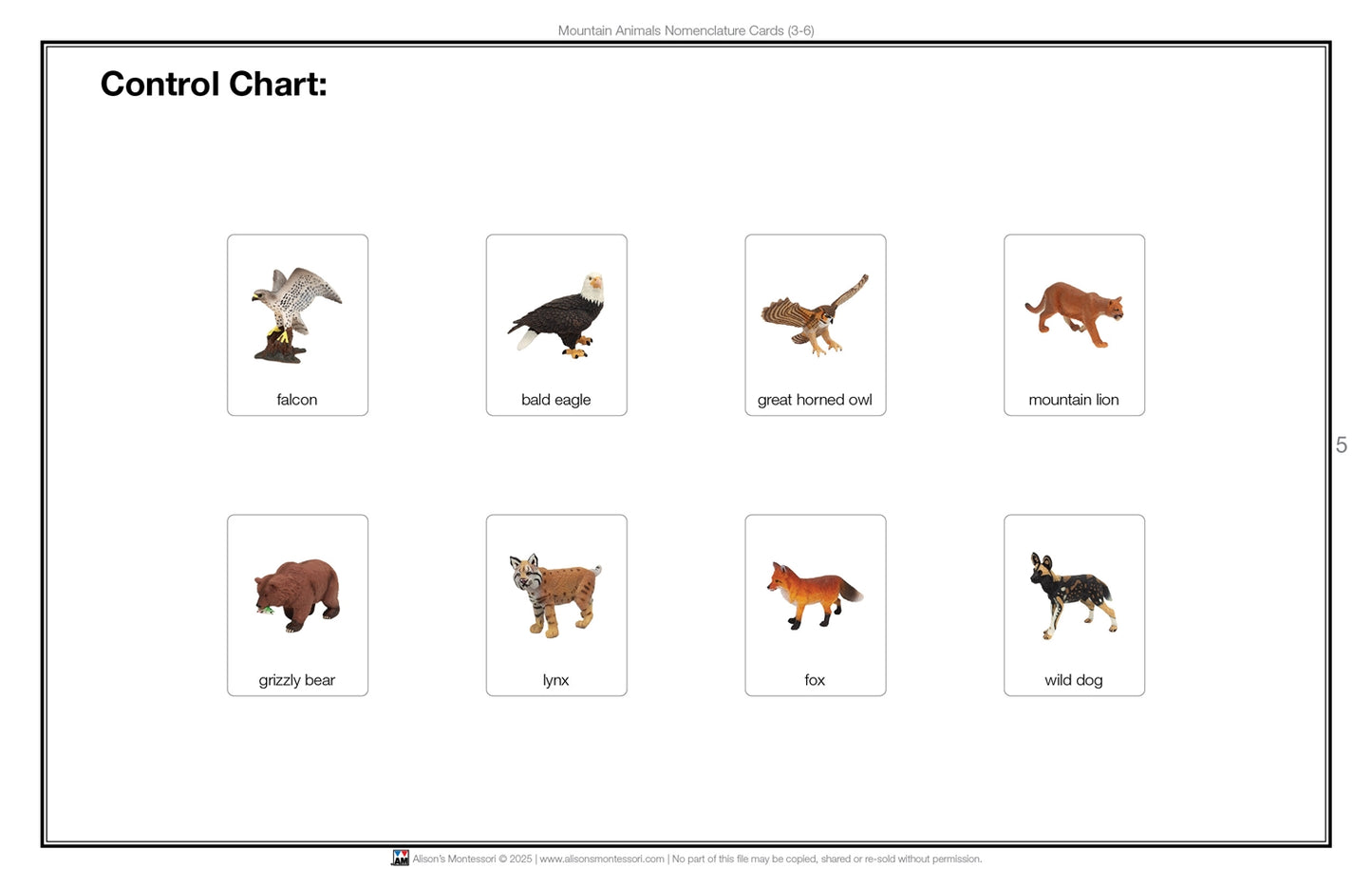 Mountain Animals Nomenclature Cards