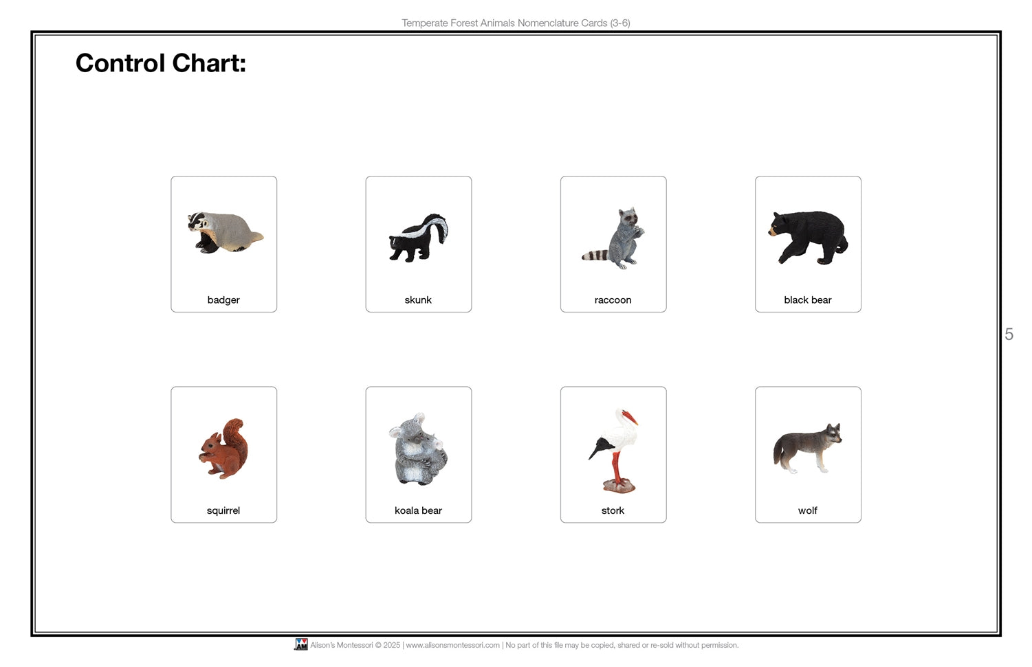 Temperate Forest Animals Nomenclature Cards