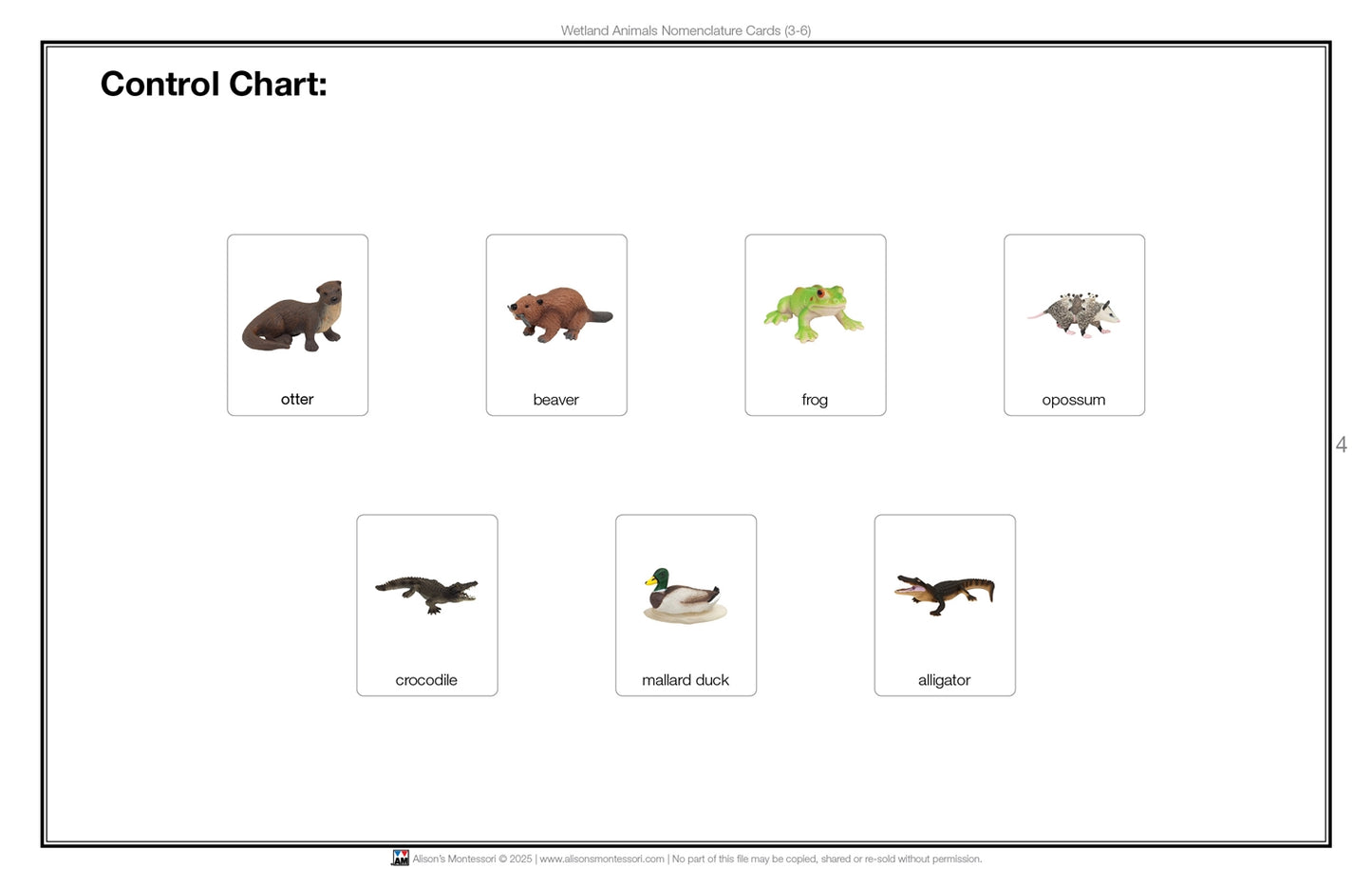 Wetlands Animals Nomenclature Cards
