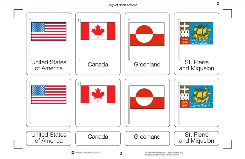 Flags of North America Three Part Cards (Printed)