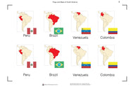 Flags and Maps of South America Three Part Cards (Printed)