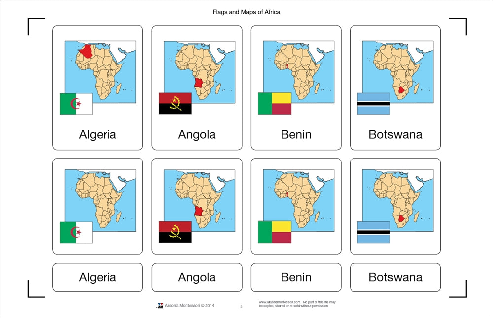 Flags and Maps of Africa Three Part Cards (Printed)