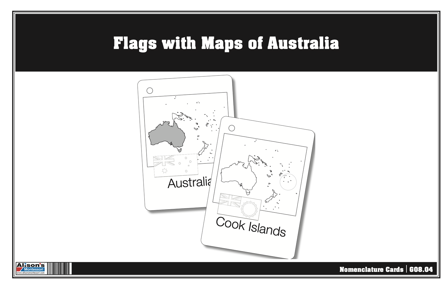 Flags and Maps of Australia Blackline Three Part Cards (Printed)