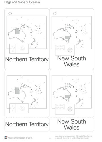 Flags and Maps of Australia Blackline Three Part Cards (Printed)