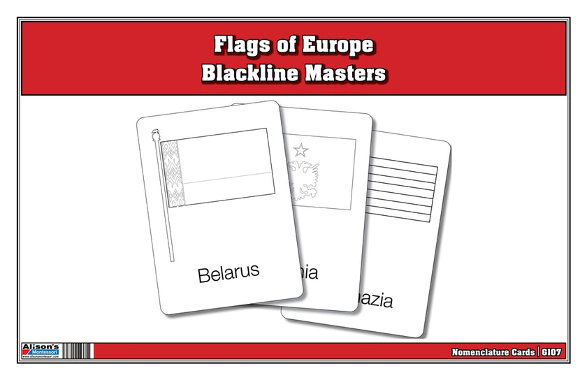 Flags of Europe Blackline Masters Three Part Cards (Printed)