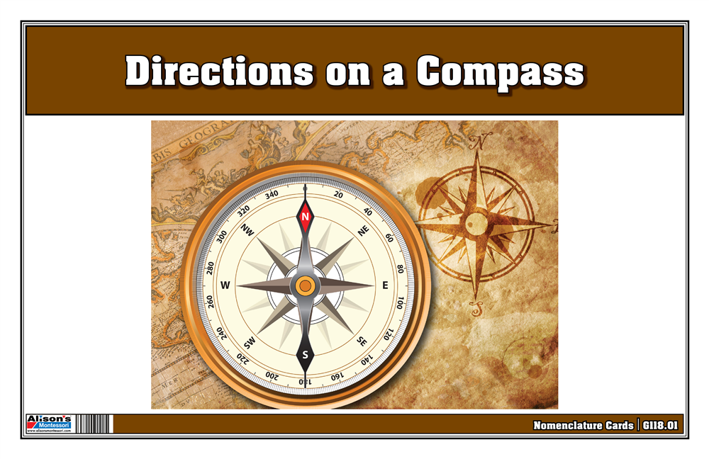 Directions on a Compass Puzzle with Nomenclature Cards (3-6)