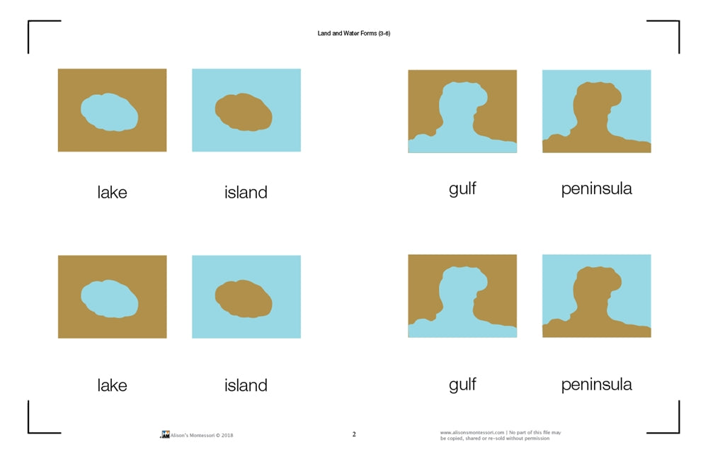 Land and Water Forms Nomenclature Cards 3-6 (Printed)
