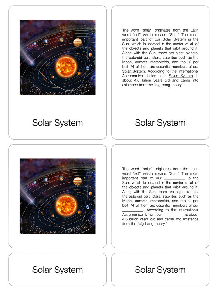 The Solar System Nomenclature Cards (6-9) (Printed)