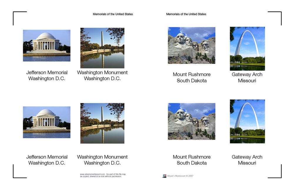 Memorials of the USA Nomenclature Cards (Printed)