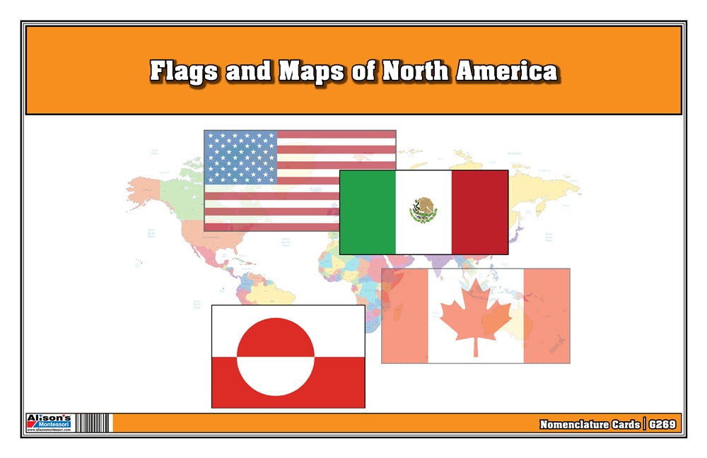 Flags and Maps of North America Three Part Cards (Printed)