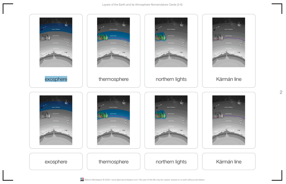 Layers of the Earth and its Atmosphere (Nomenclature Cards) (3-6)