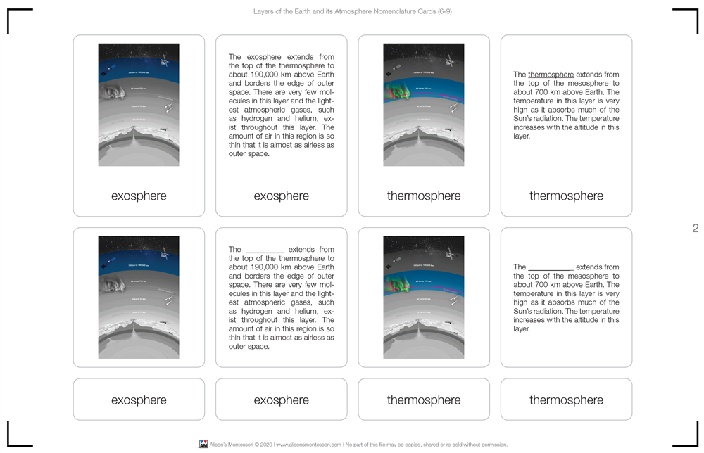 Layers of the Earth and its Atmosphere (Nomenclature Cards) (6-9)