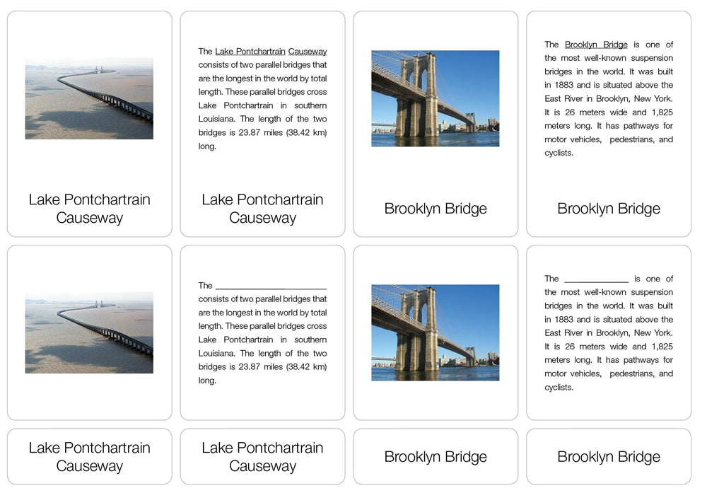 Bridges in the United States Nomenclature Cards (6-9) (Printed)