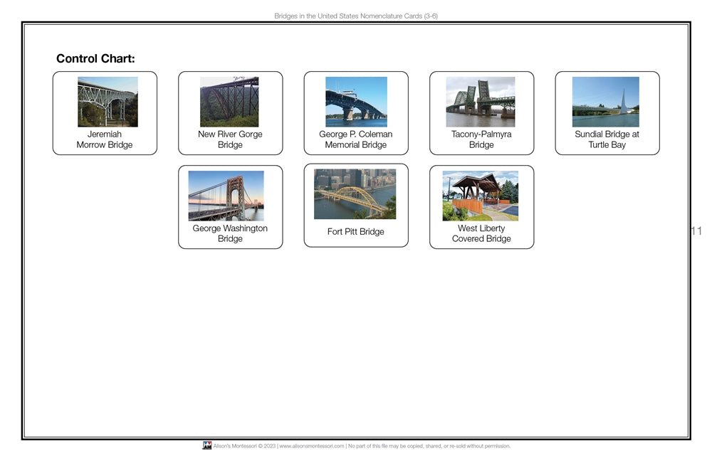 Bridges in the United States Nomenclature Cards (6-9) (Printed)