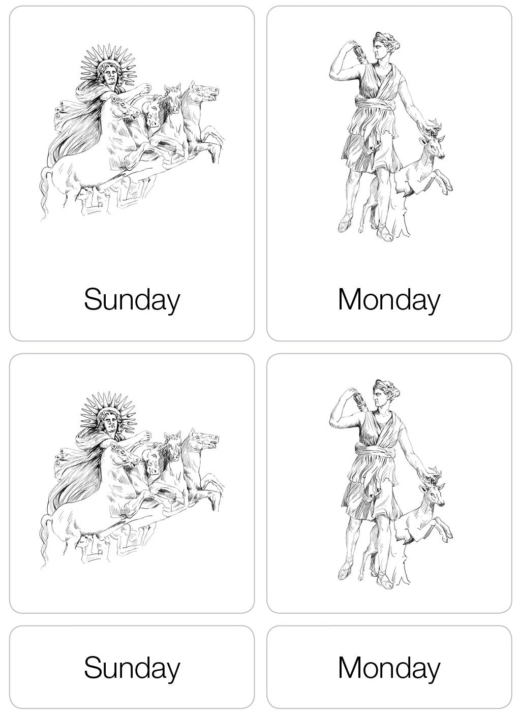 Days of the Week Nomenclature Cards (3-6) (Printed)