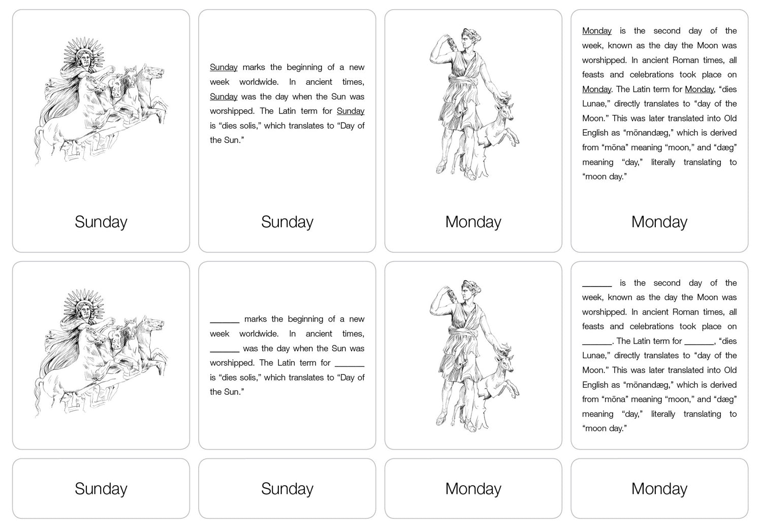 Days of the Week Nomenclature Cards (6-9) (Printed)