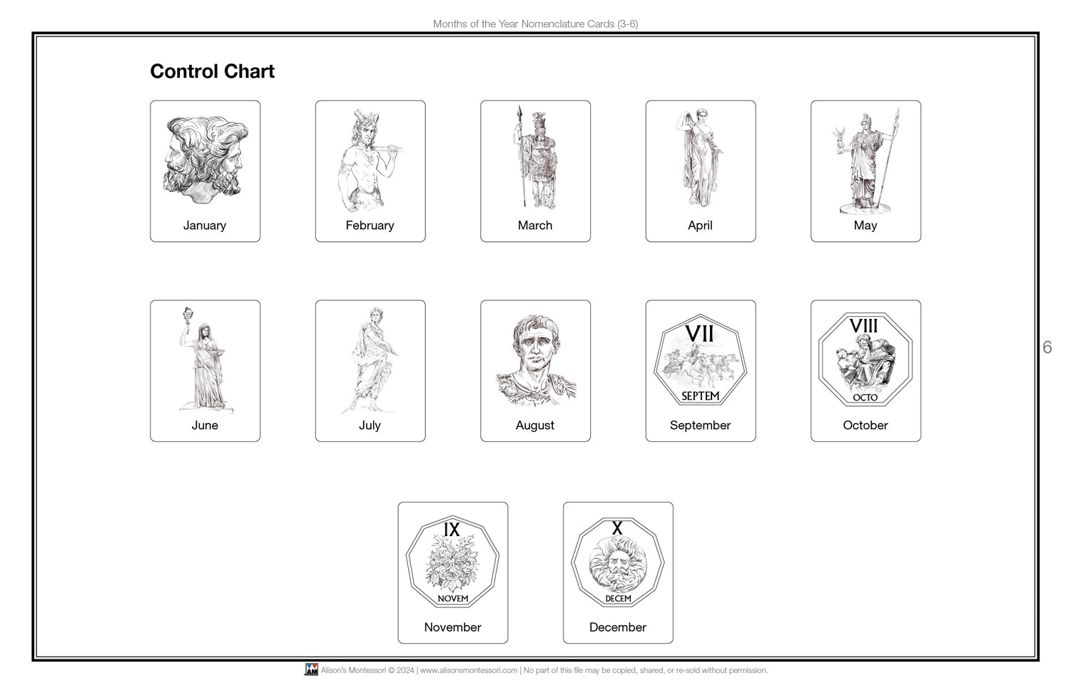 Months of the Year Nomenclature Cards (3-6) (Printed)