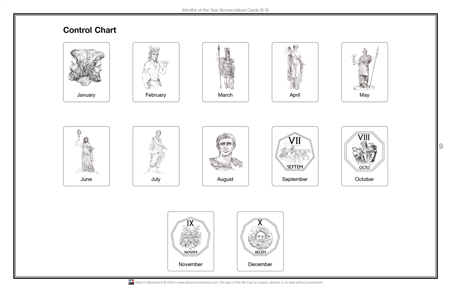 Months of the Year Nomenclature Cards (6-9) (Printed)