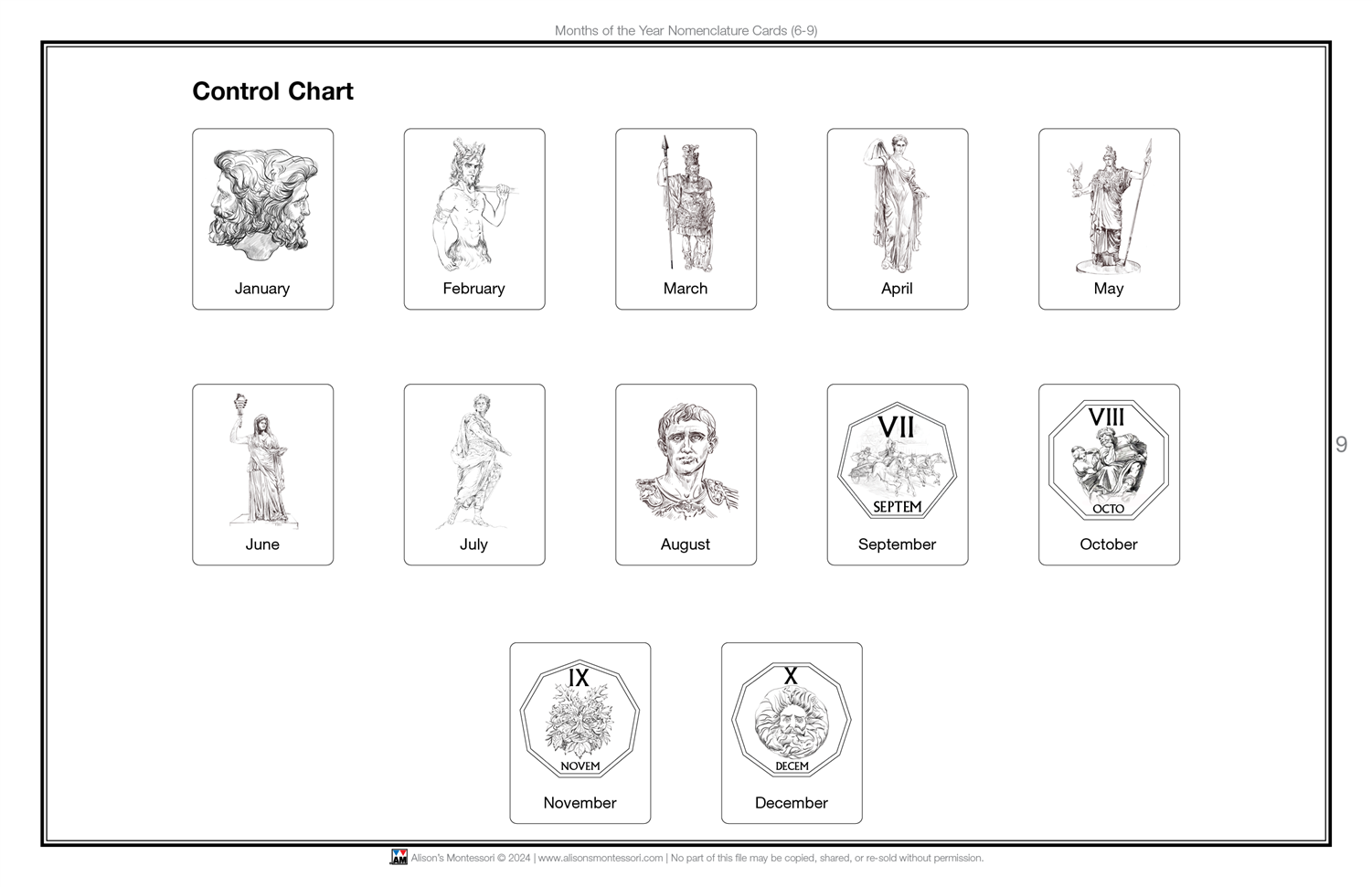 Months of the Year Nomenclature Cards (6-9) (Printed)