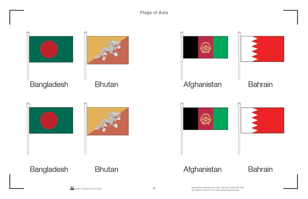 Flags of Asia Three Part Cards (Printed)