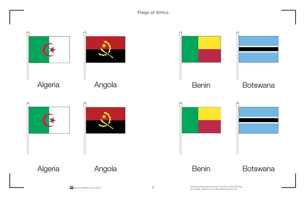 Flags of Africa Three Part Cards (Printed)