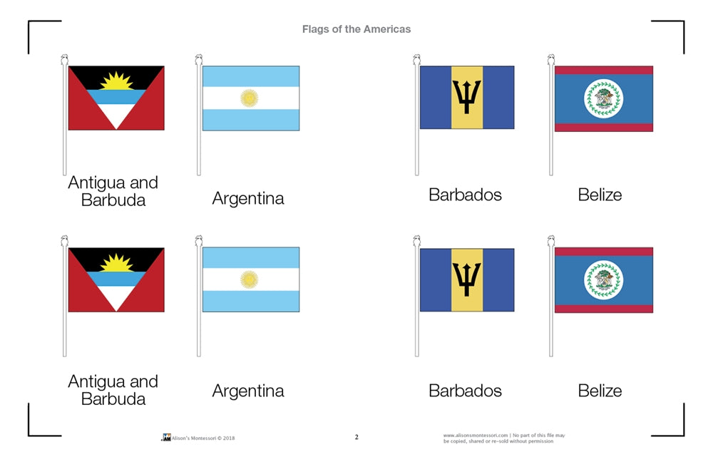 Flags of the Americas Three Part Cards (Printed)