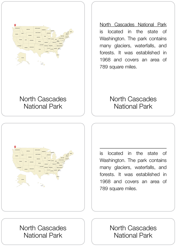 USA Major National Parks Study Nomenclature Cards (6-9) (Printed)