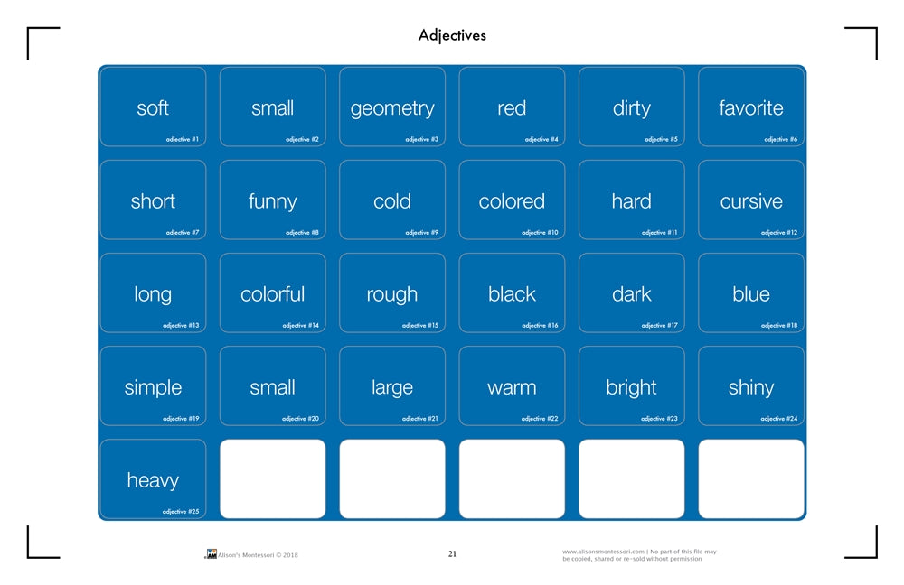 Grammar Command Cards (Printed)