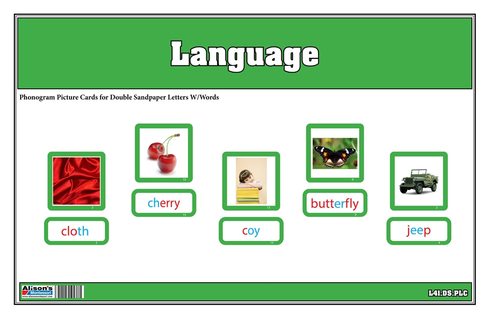 Phonogram Picture Cards w/ word labels for Double Sandpaper Letters