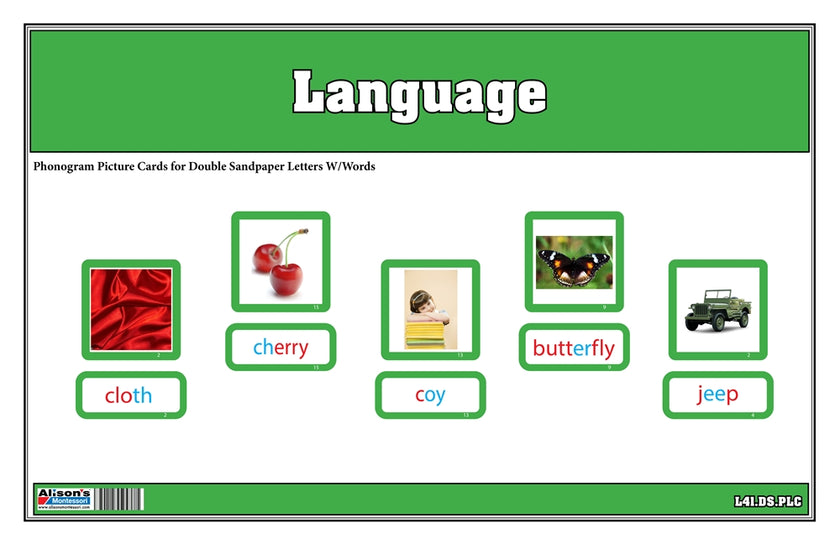 Phonogram Picture Cards w/ word labels for Double Sandpaper Letters