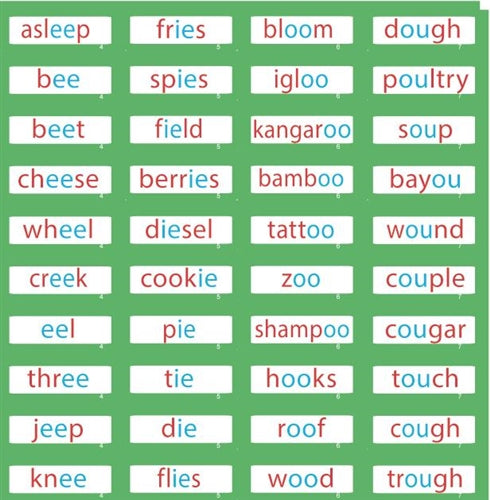 Phonogram Picture Cards w/ word labels for Double Sandpaper Letters