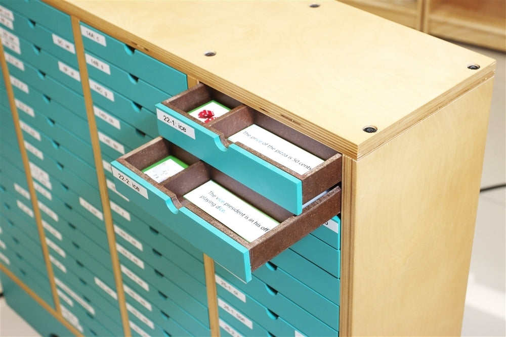 Montessori Green Language Series (Printed, Laminated & Cut) and Cabinet