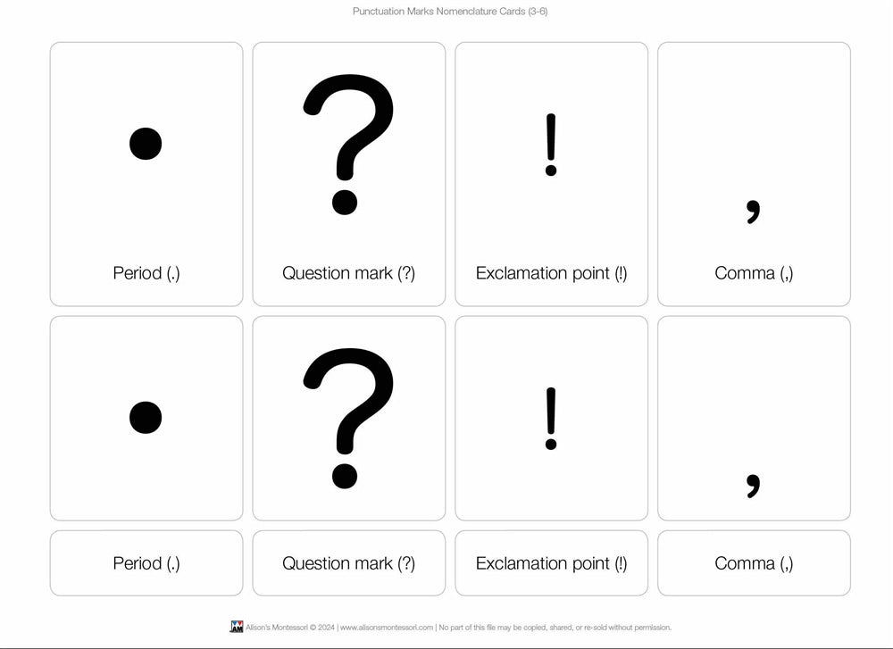 Punctuation Marks Nomenclature Cards (3-6) (Printed)
