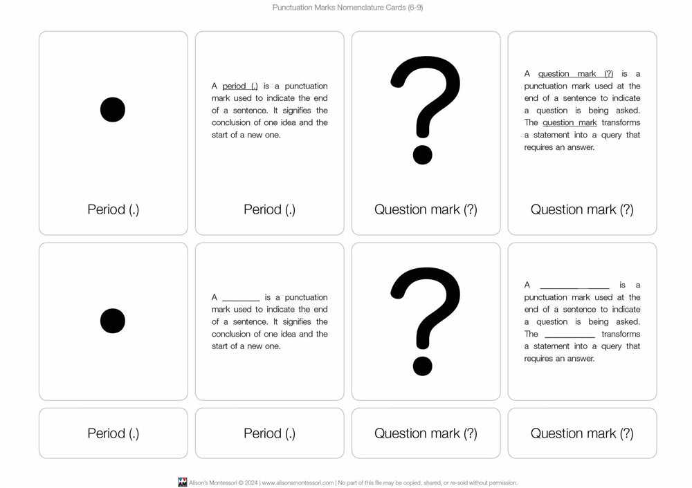 Punctuation Marks Nomenclature Cards (6-9) (Printed)