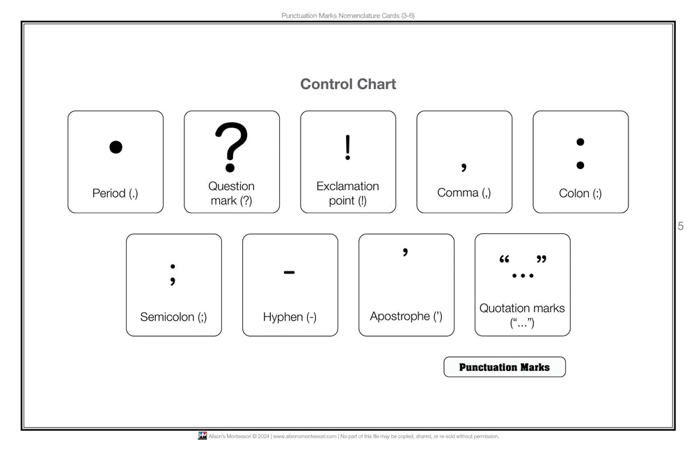 Punctuation Marks Nomenclature Cards (6-9) (Printed)