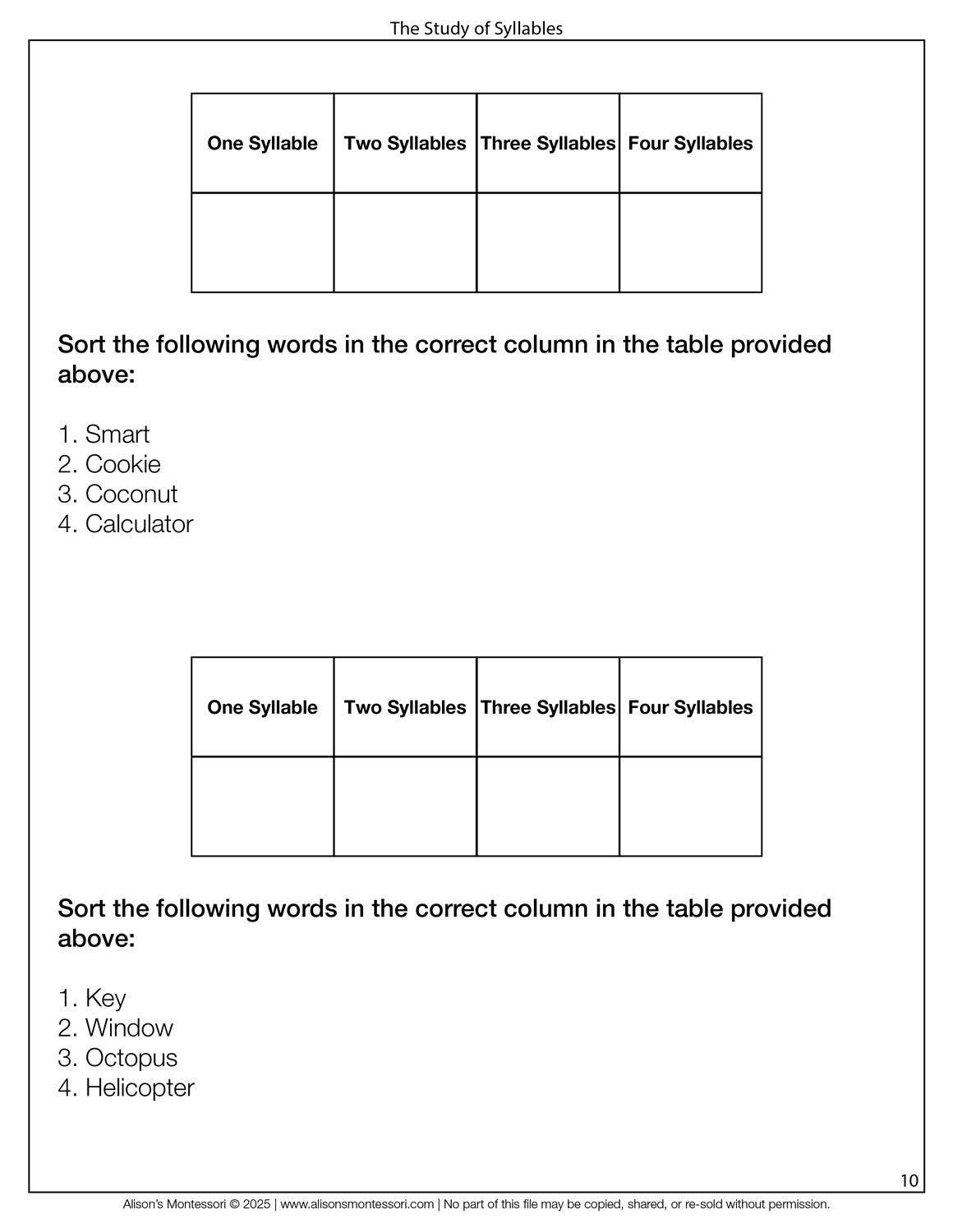 The Study of Syllables: Workbook