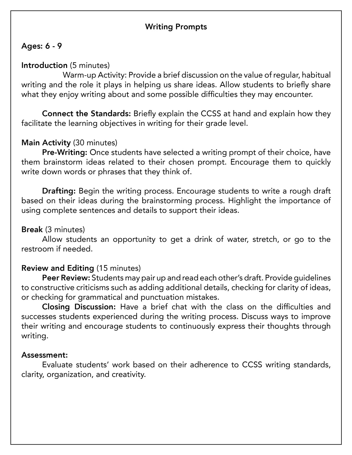 Writing Prompts (6-9) (Printed)