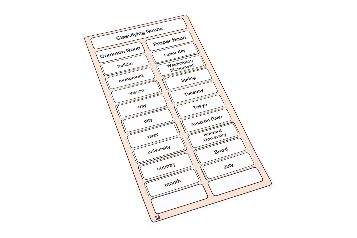 Classifying Nouns Cloth Chart and Labels