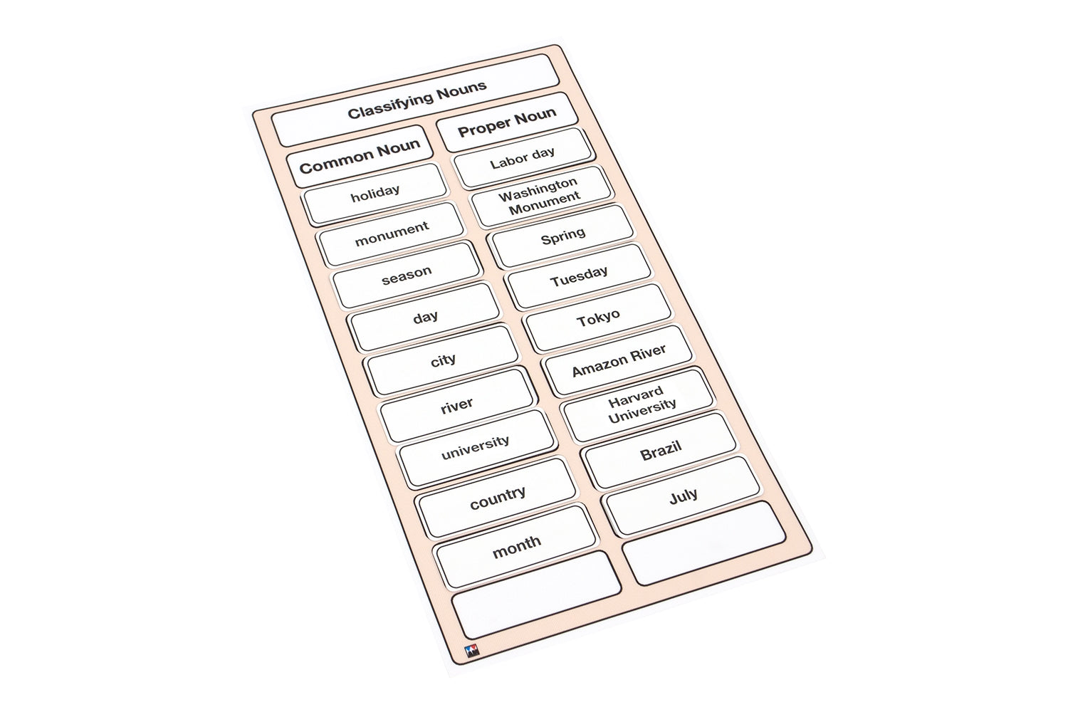 Classifying Nouns Cloth Chart and Labels