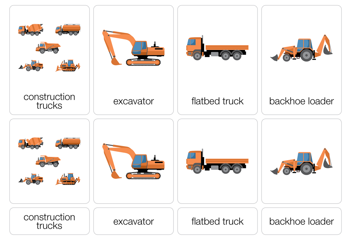 Construction Trucks Nomenclature Cards (3-6) (Printed)