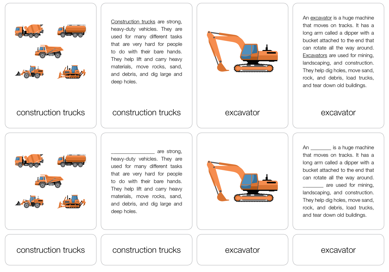 Construction Trucks Nomenclature Cards (6-9) (Printed)