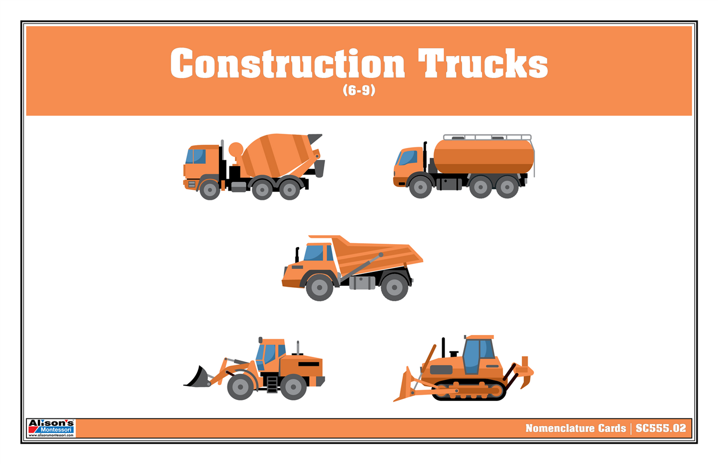 Construction Trucks Puzzle with Nomenclature Cards (6-9) (Printed)