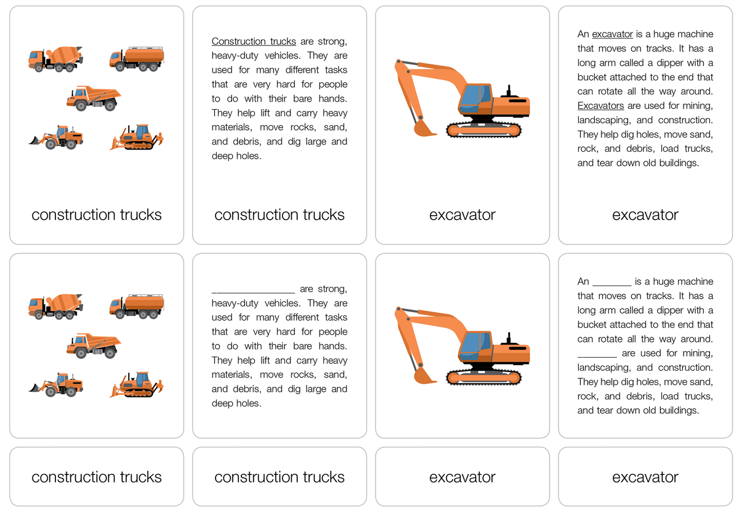 Construction Trucks Puzzle with Nomenclature Cards (6-9) (Printed)